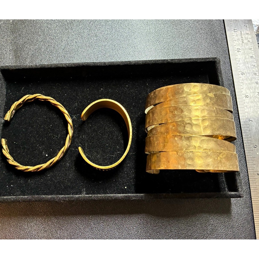 Lot of Vintage Brass Cuff Bracelets, Stackable Twisted Rope